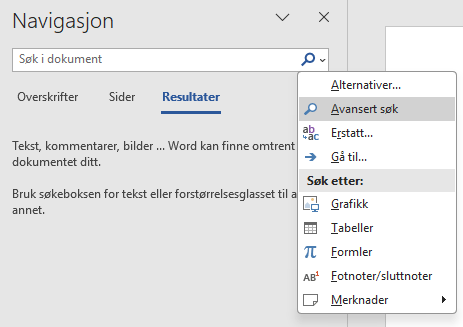 Avansert søk i Word