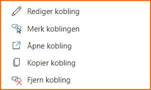 menyvalg i Word for lenker